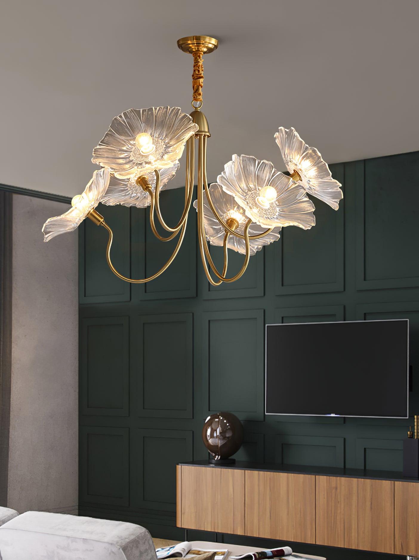 Lotus Leaf Glass Chandelier - Elegant Design with Adjustable Height