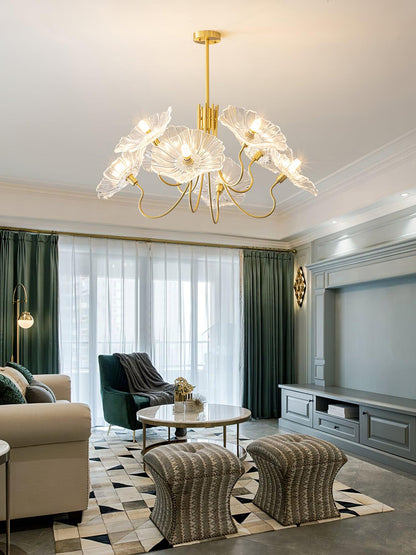 Lotus Leaf Glass Chandelier - Elegant Design with Adjustable Height