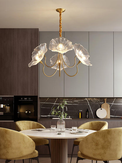 Lotus Leaf Glass Chandelier - Elegant Design with Adjustable Height