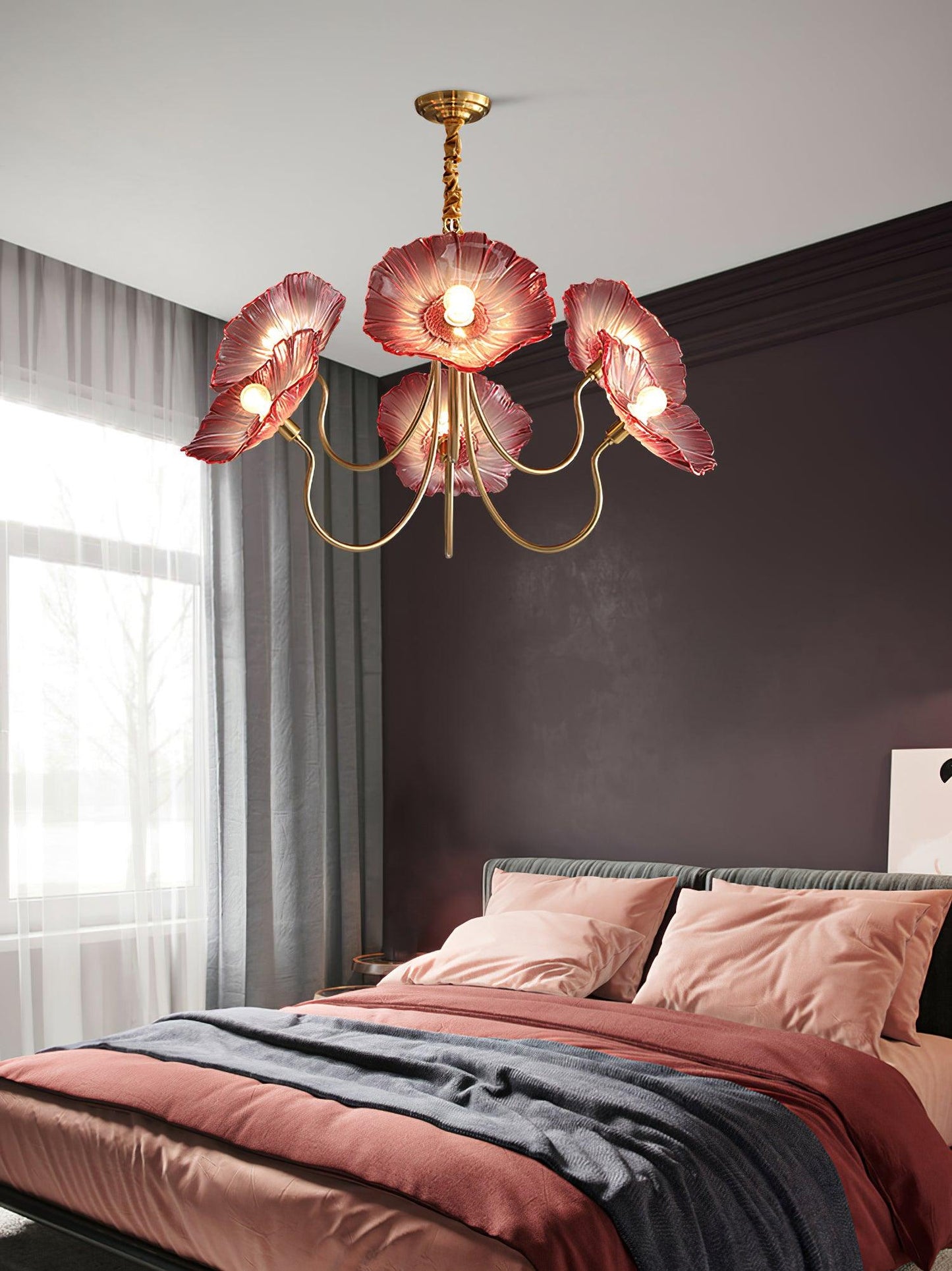 Lotus Leaf Glass Chandelier - Elegant Design with Adjustable Height