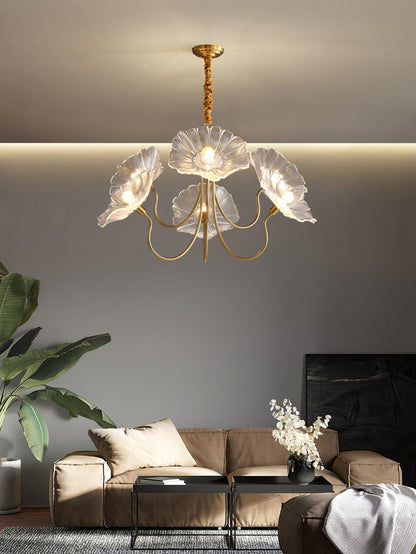 Lotus Leaf Glass Chandelier - Elegant Design with Adjustable Height