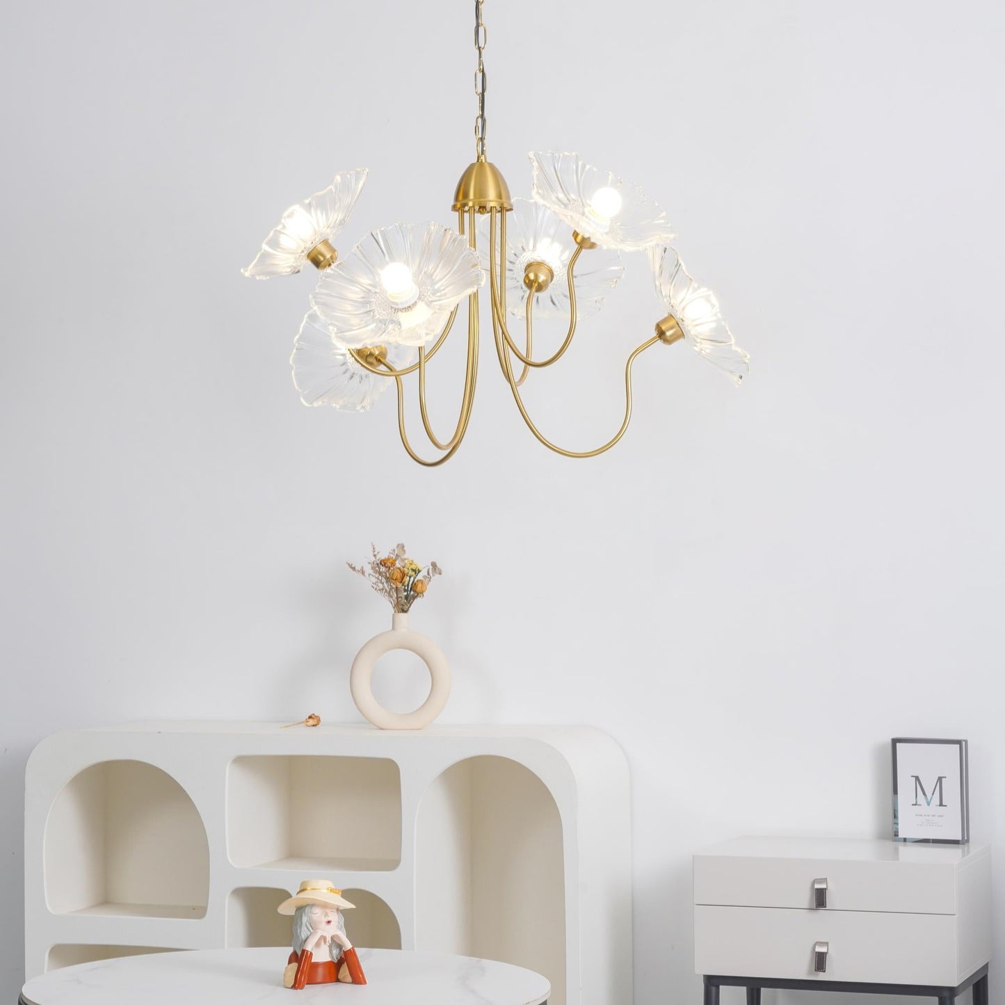 Lotus Leaf Glass Chandelier - Elegant Design with Adjustable Height