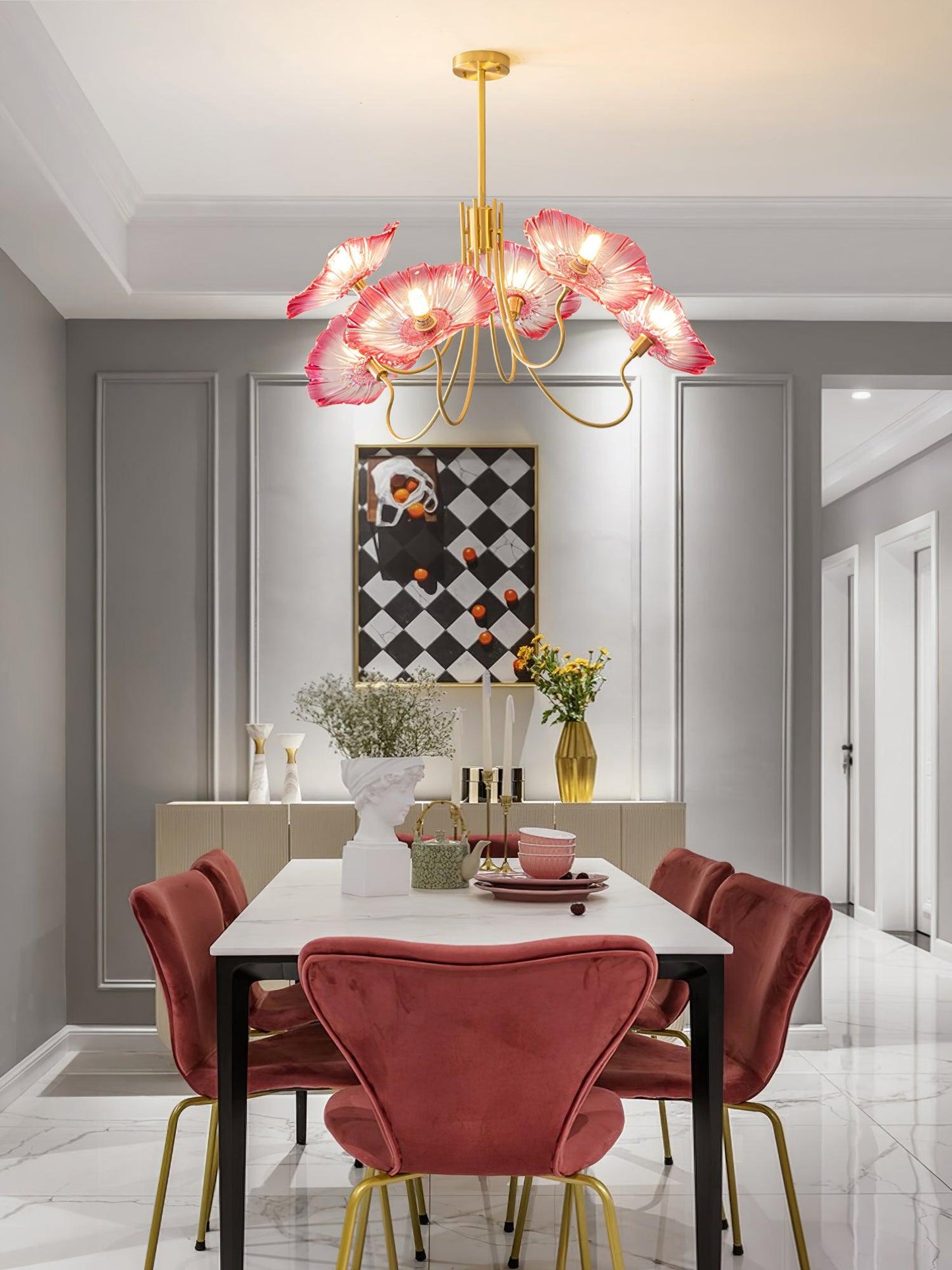 Lotus Leaf Glass Chandelier - Elegant Design with Adjustable Height