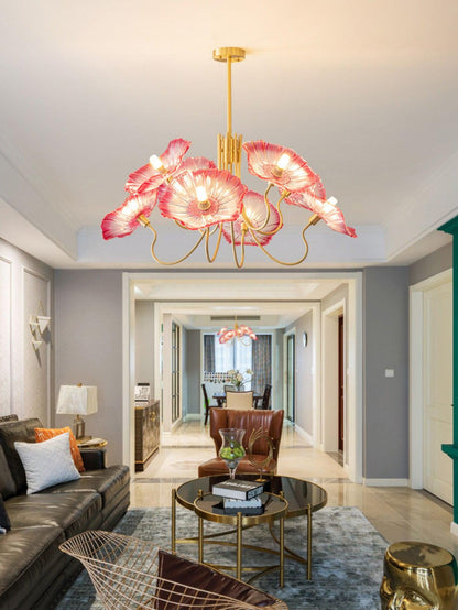 Lotus Leaf Glass Chandelier - Elegant Design with Adjustable Height