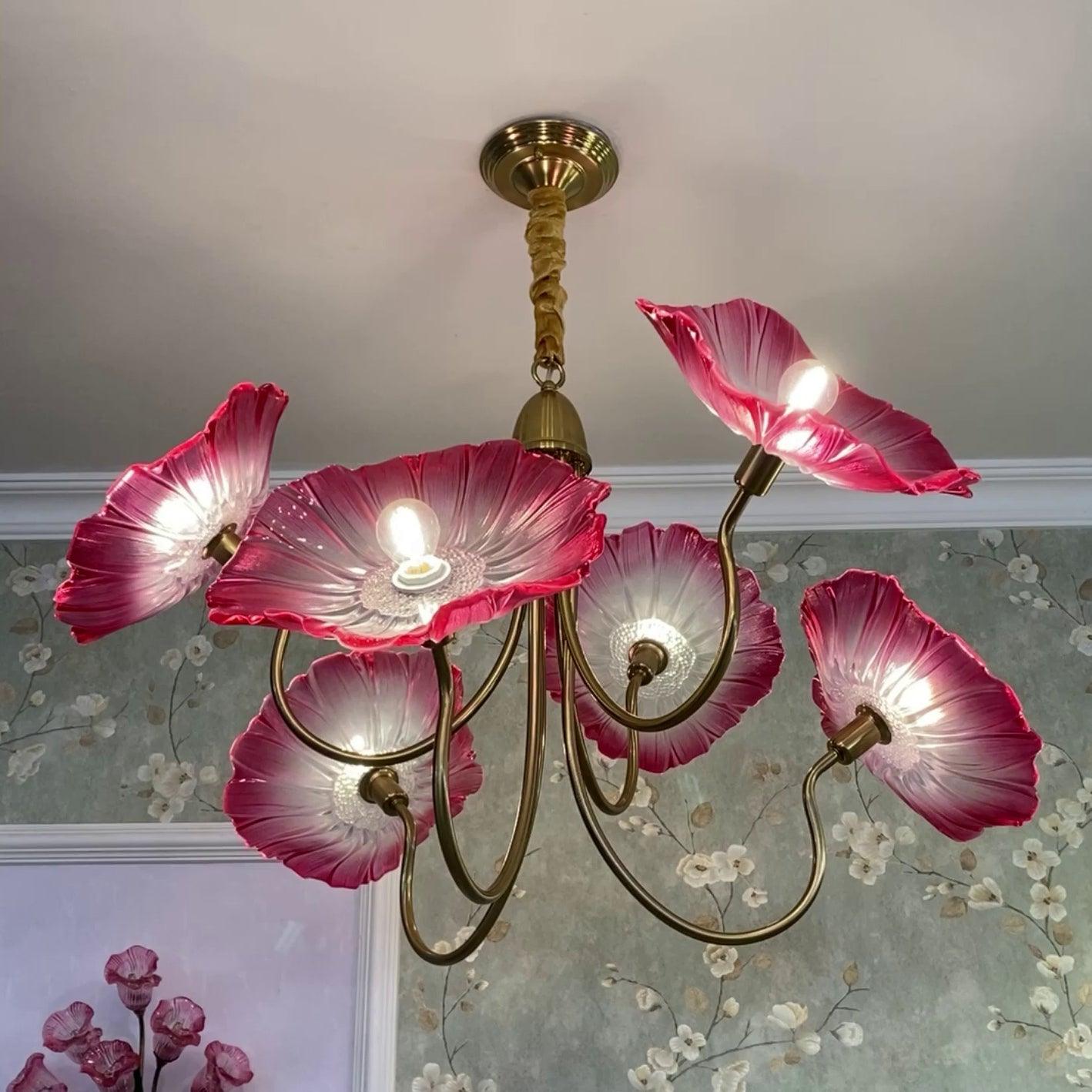 Lotus Leaf Glass Chandelier - Elegant Design with Adjustable Height