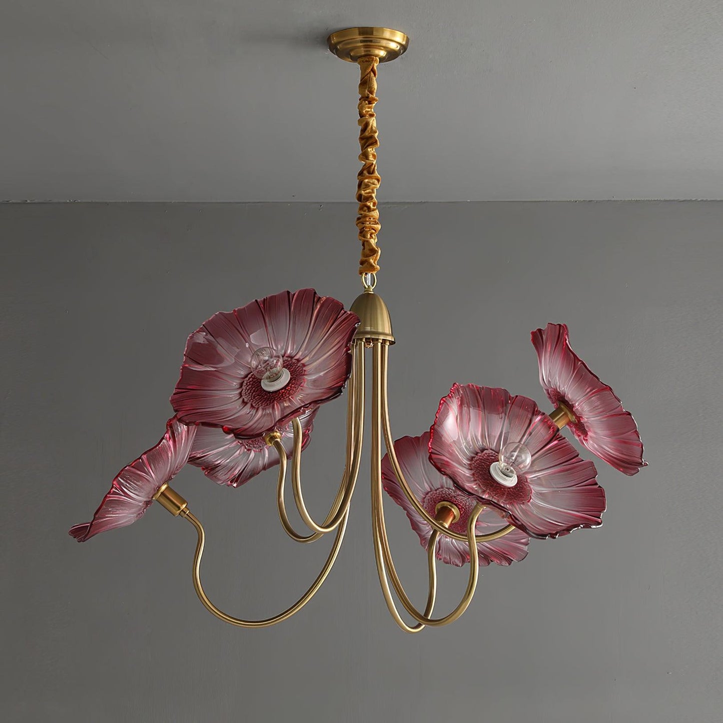 Lotus Leaf Glass Chandelier - Elegant Design with Adjustable Height