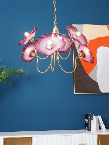 Lotus Leaf Glass Chandelier - Elegant Design with Adjustable Height