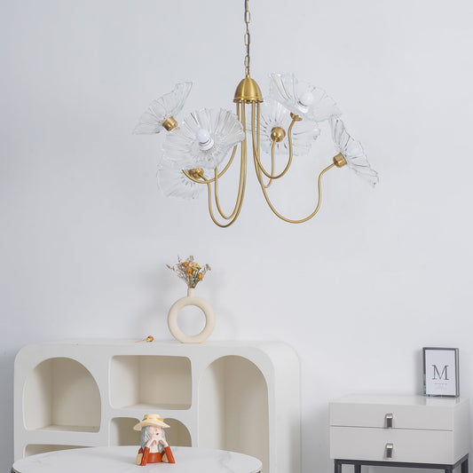 Lotus Leaf Glass Chandelier - Elegant Design with Adjustable Height