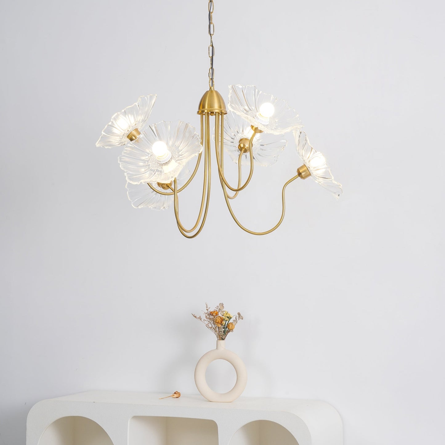Lotus Leaf Glass Chandelier - Elegant Design with Adjustable Height