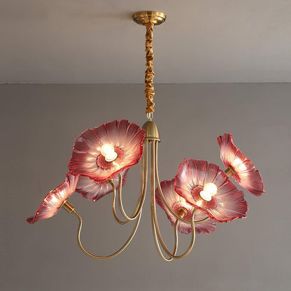 Lotus Leaf Glass Chandelier - Elegant Design with Adjustable Height