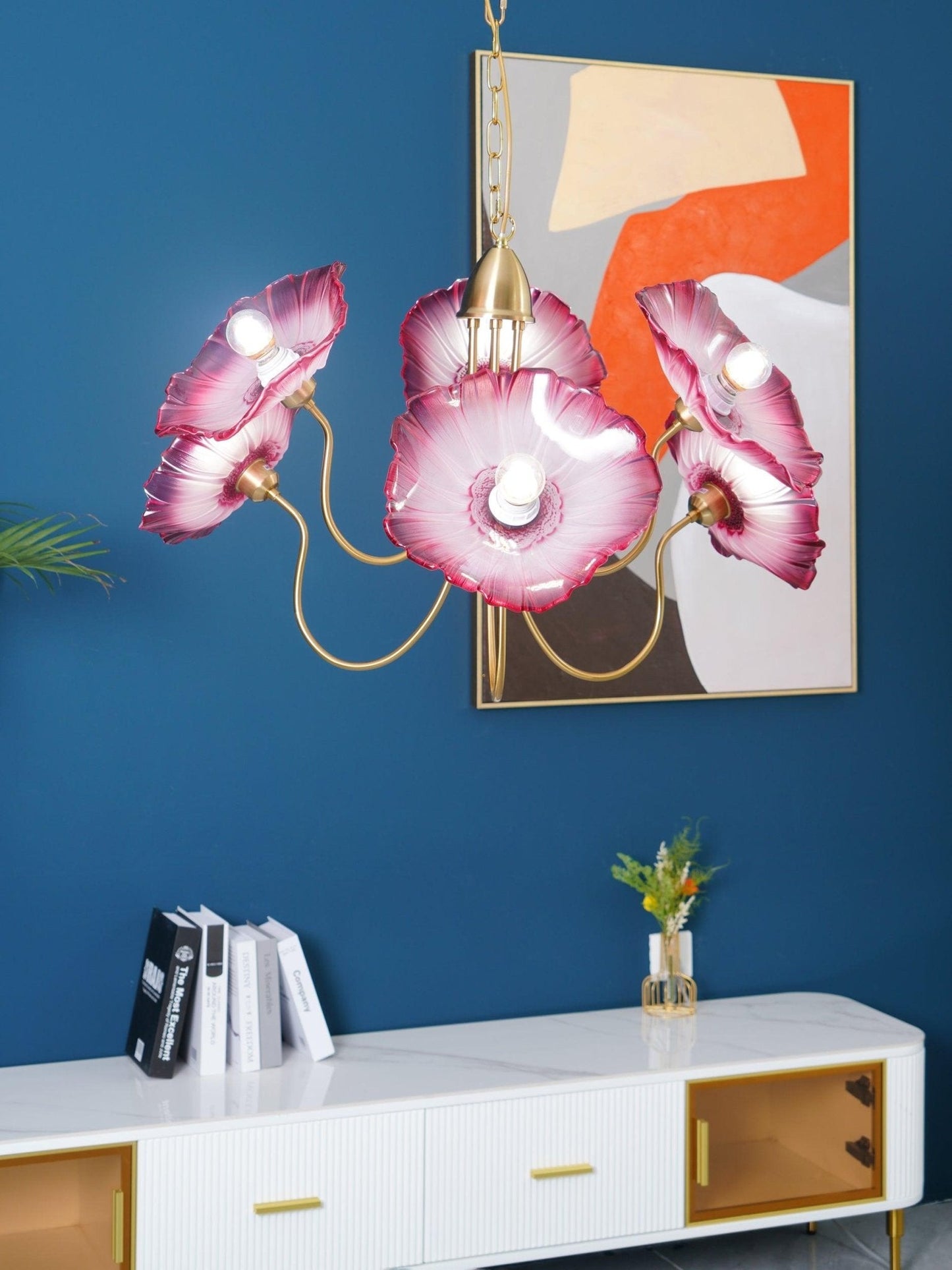 Lotus Leaf Glass Chandelier - Elegant Design with Adjustable Height