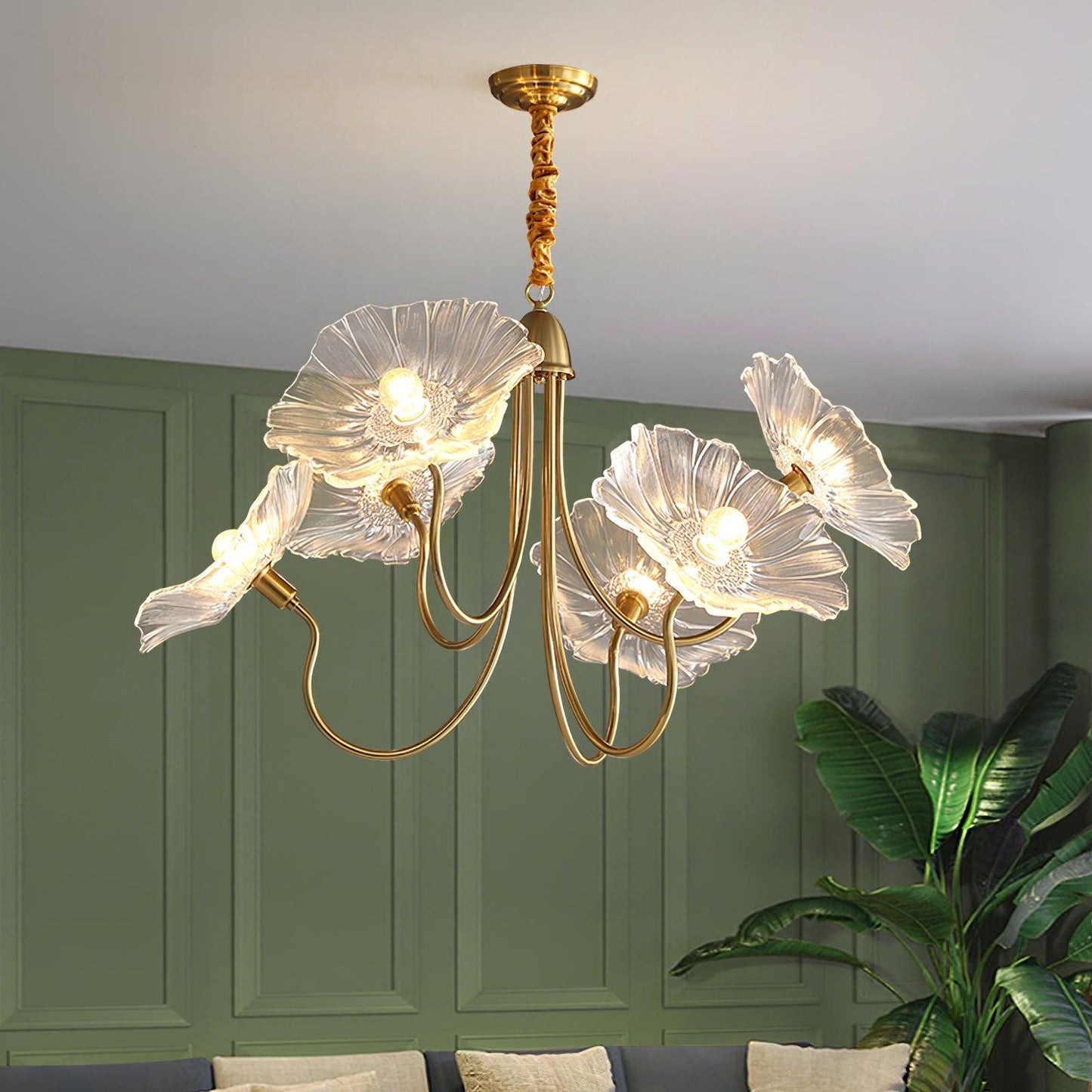 Lotus Leaf Glass Chandelier - Elegant Design with Adjustable Height