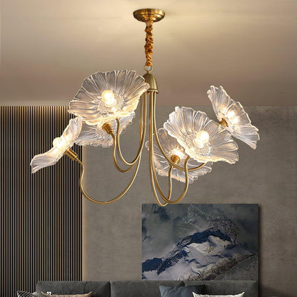 Lotus Leaf Glass Chandelier - Elegant Design with Adjustable Height