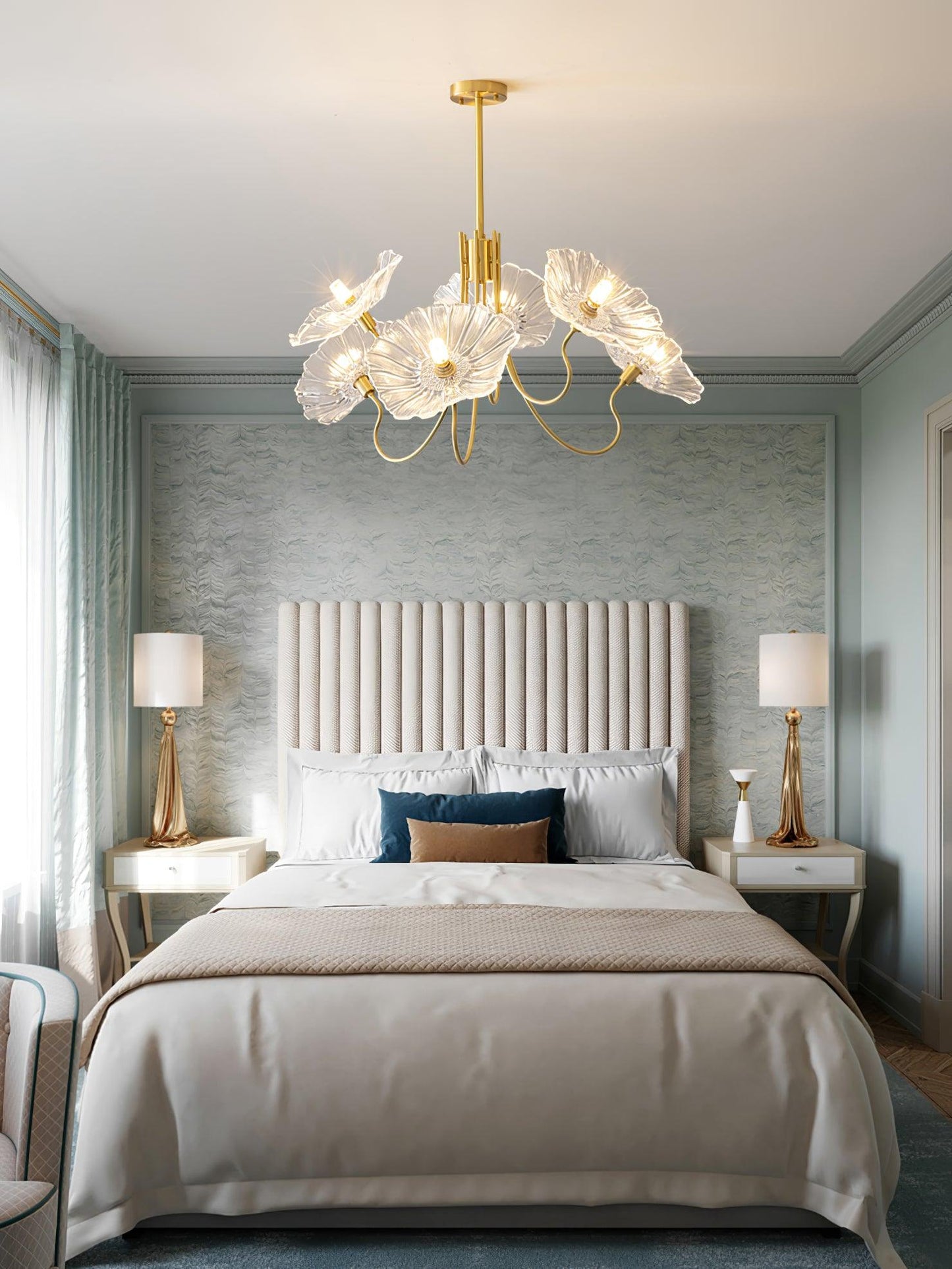 Lotus Leaf Glass Chandelier - Elegant Design with Adjustable Height