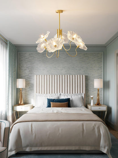 Lotus Leaf Glass Chandelier - Elegant Design with Adjustable Height