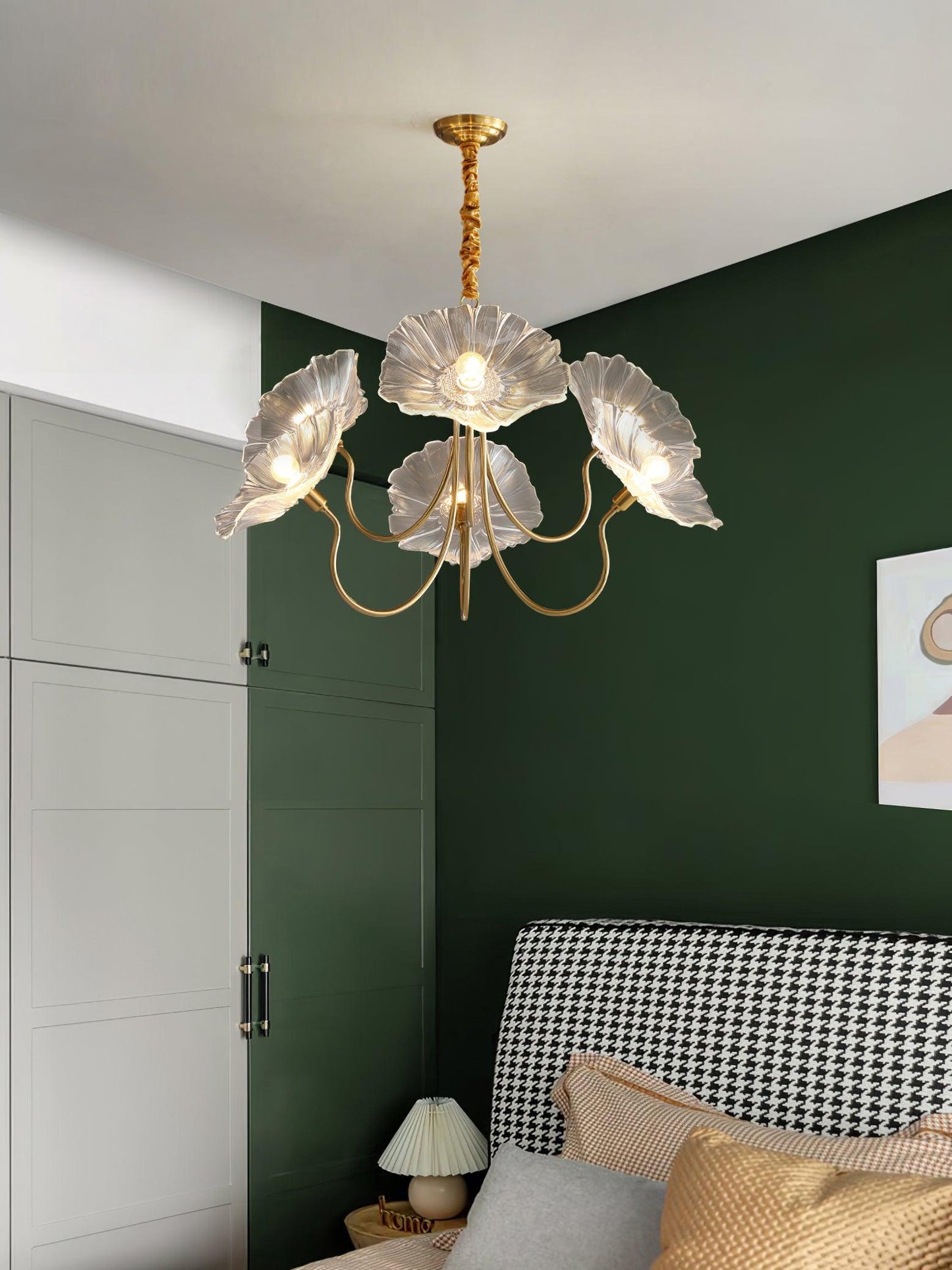 Lotus Leaf Glass Chandelier - Elegant Design with Adjustable Height