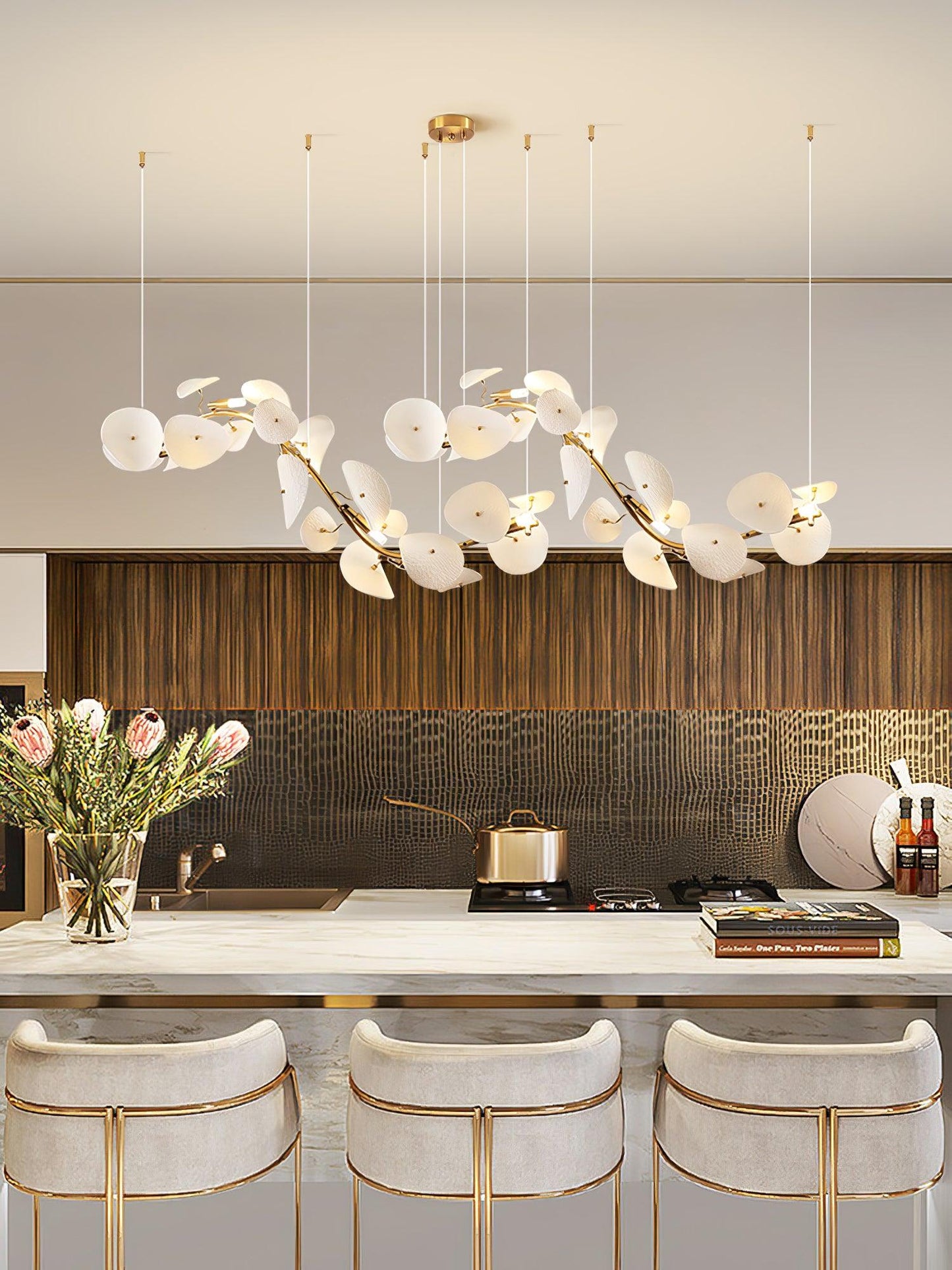 Lotus Petal Chandelier - Elegant Design with Adjustable Lighting & Cry