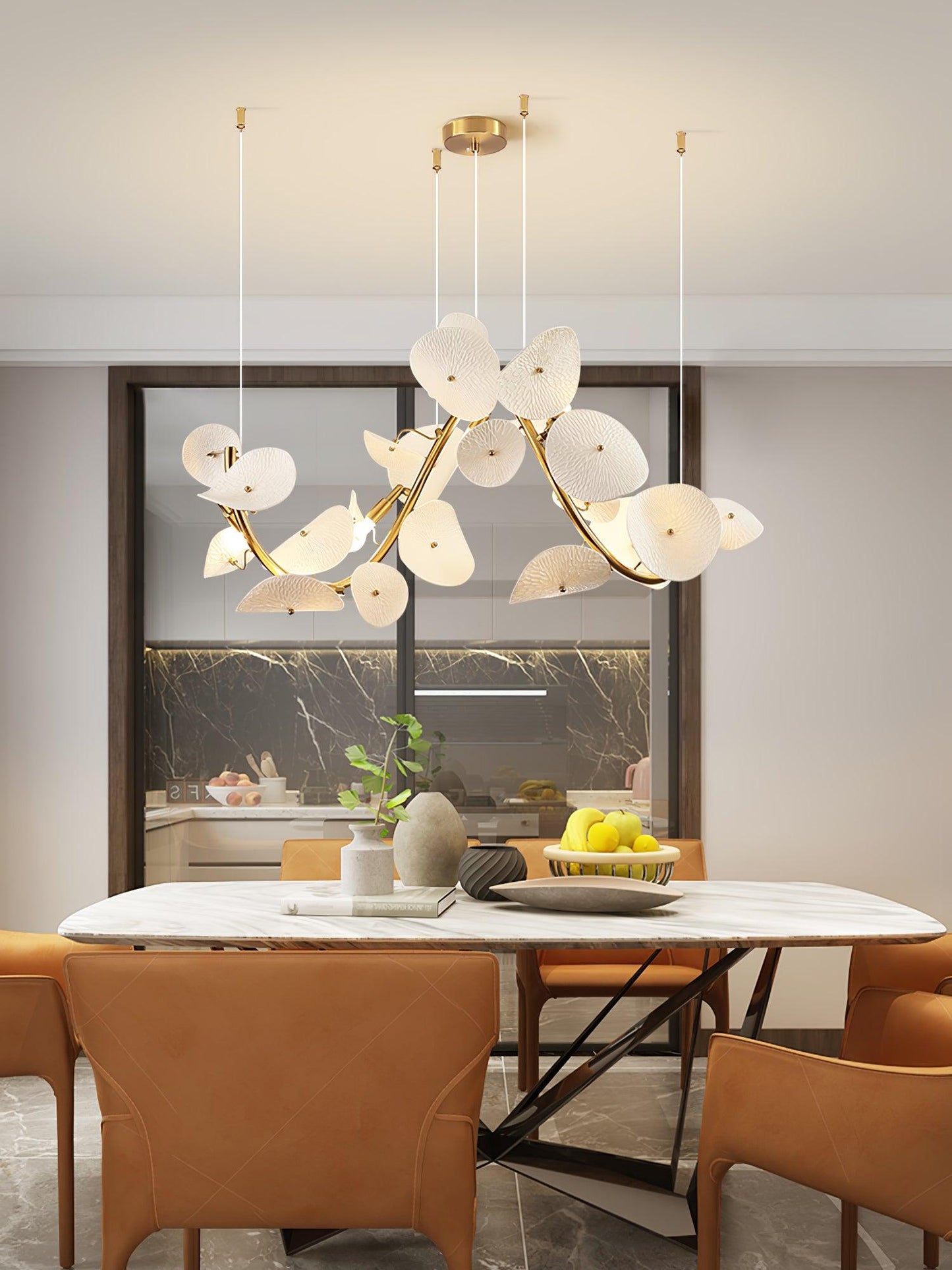 Lotus Petal Chandelier - Elegant Design with Adjustable Lighting & Cry