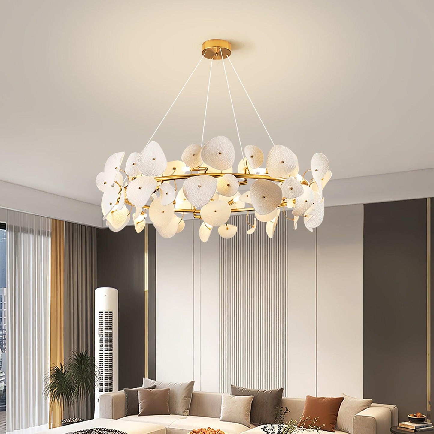 Lotus Petal Chandelier - Elegant Design with Adjustable Lighting & Cry