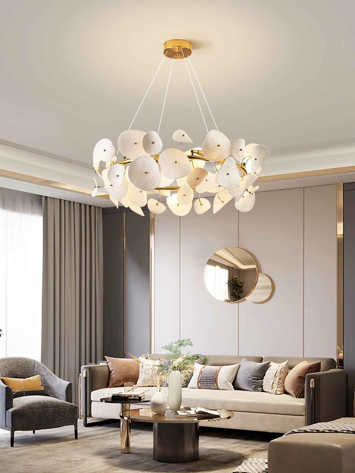 Lotus Petal Chandelier - Elegant Design with Adjustable Lighting & Cry