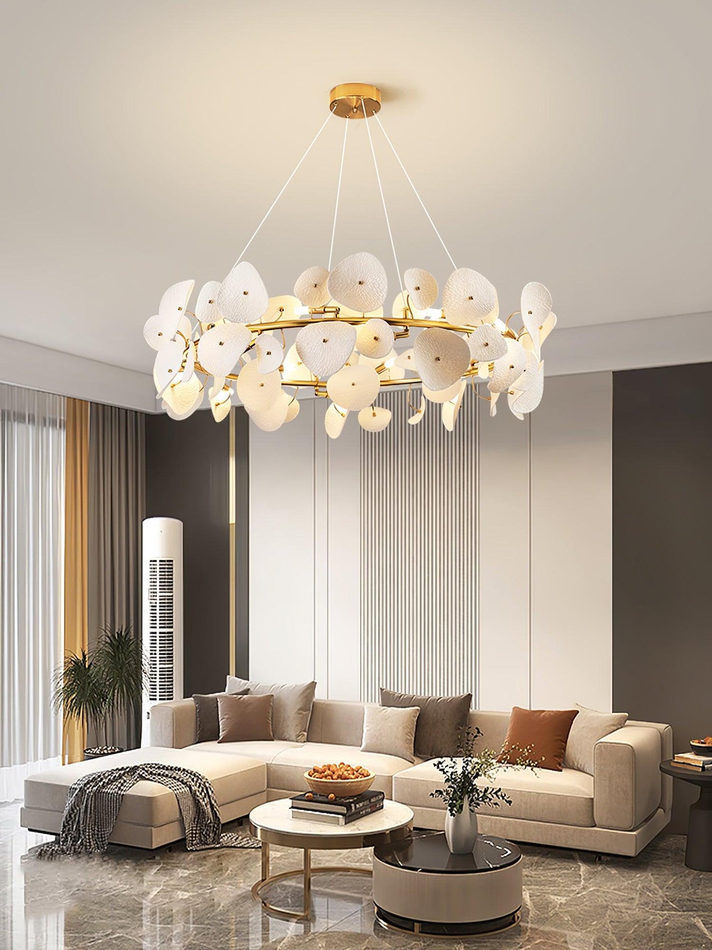 Lotus Petal Chandelier - Elegant Design with Adjustable Lighting & Cry