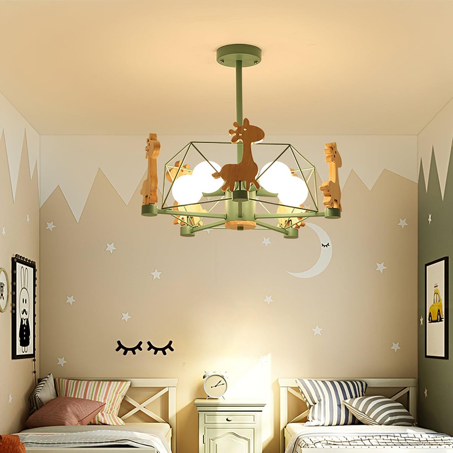 Elegant Wooden Deer Chandelier - Adjustable Height, Eco-Friendly Desig