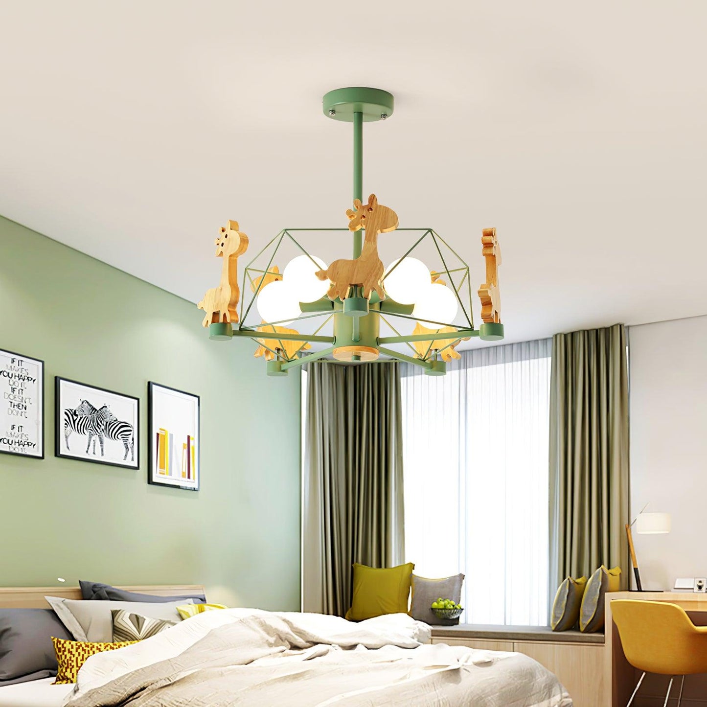Elegant Wooden Deer Chandelier - Adjustable Height, Eco-Friendly Desig