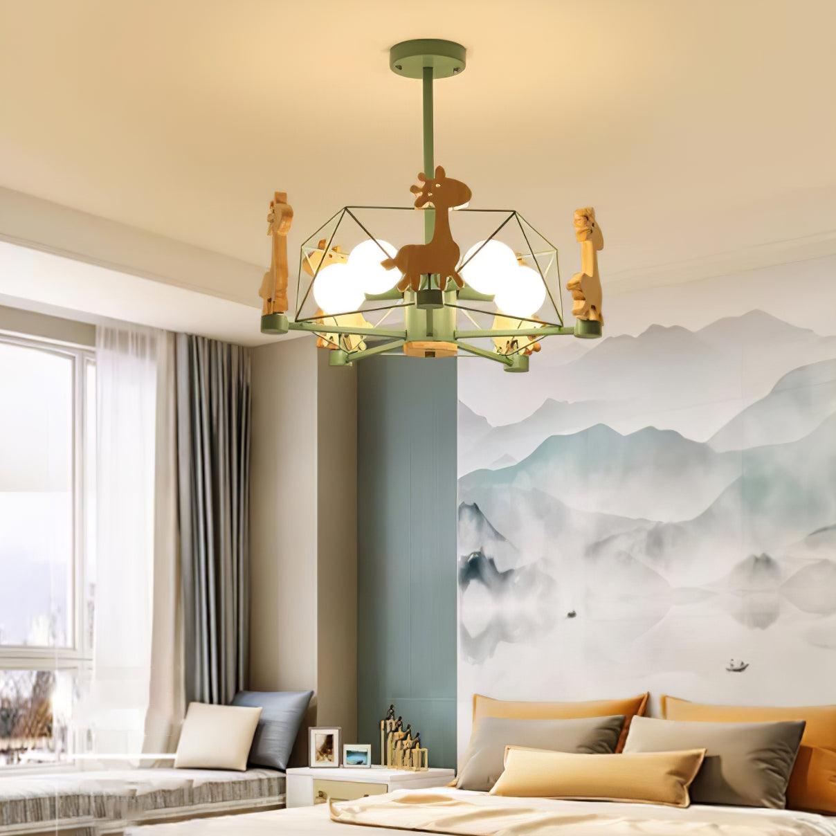 Elegant Wooden Deer Chandelier - Adjustable Height, Eco-Friendly Desig