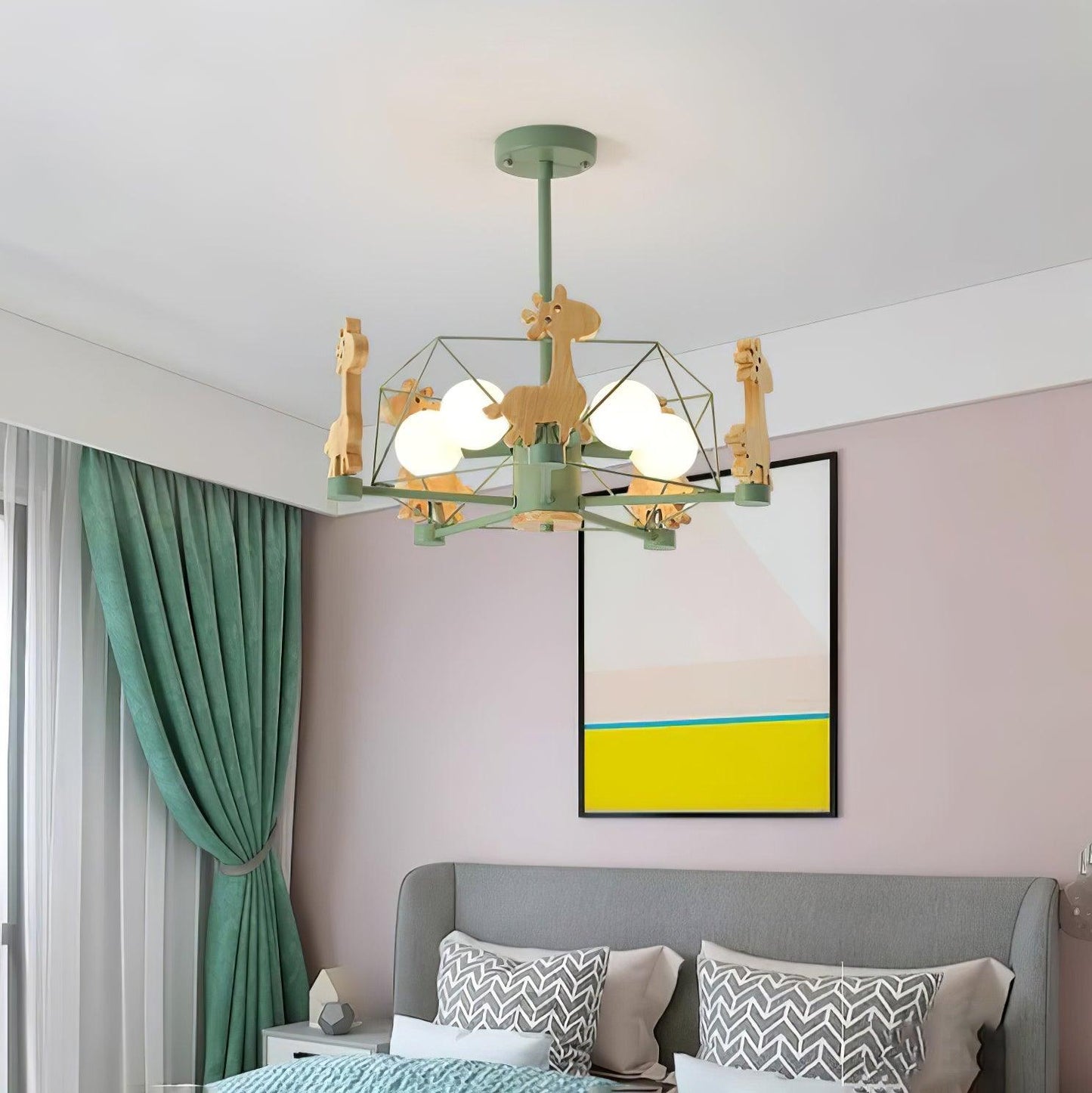 Elegant Wooden Deer Chandelier - Adjustable Height, Eco-Friendly Desig