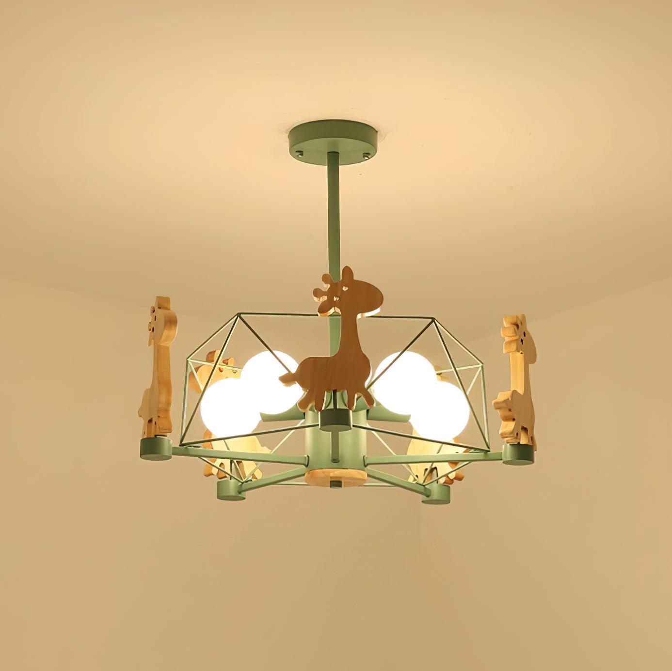 Elegant Wooden Deer Chandelier - Adjustable Height, Eco-Friendly Desig