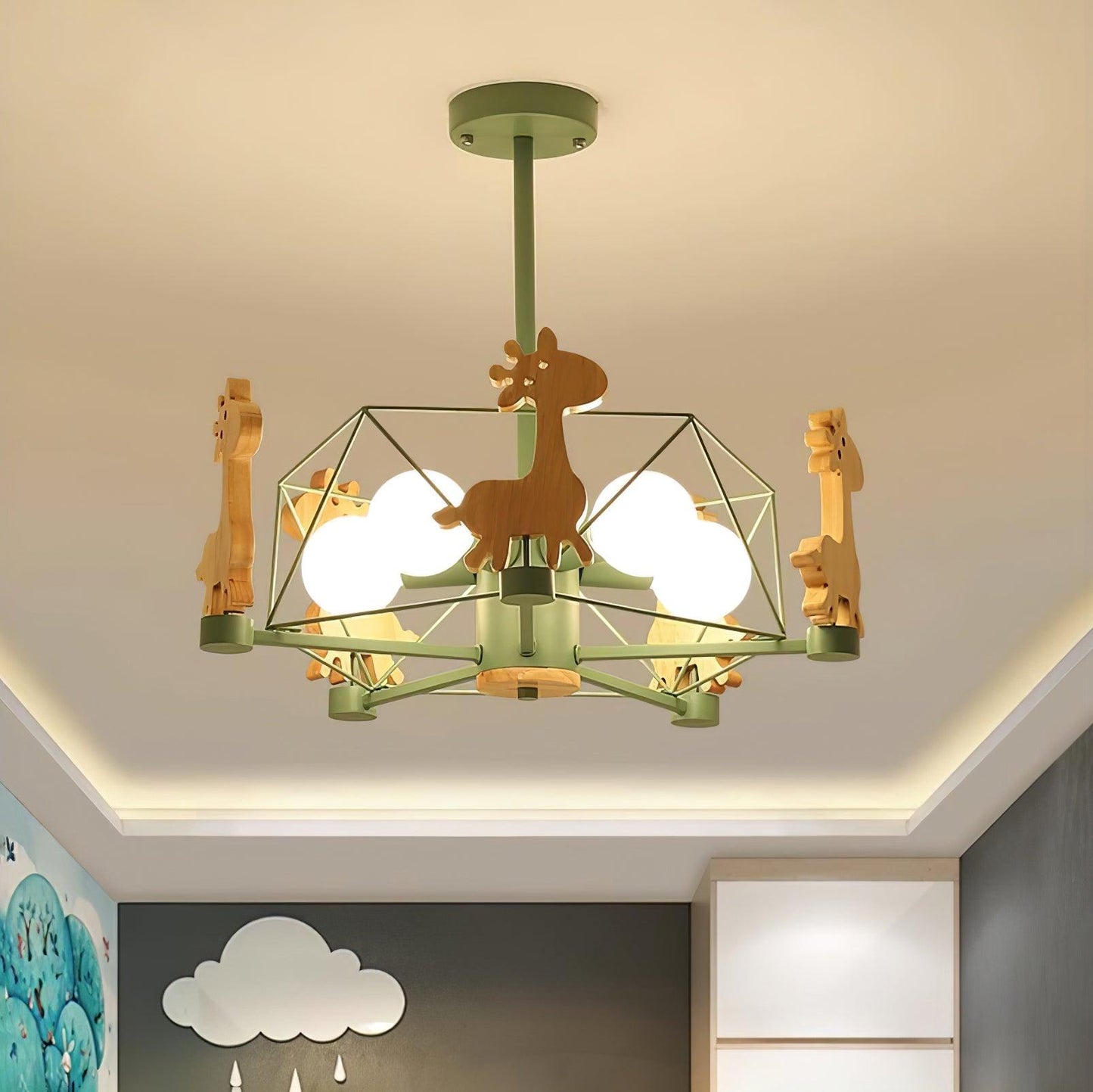 Elegant Wooden Deer Chandelier - Adjustable Height, Eco-Friendly Desig