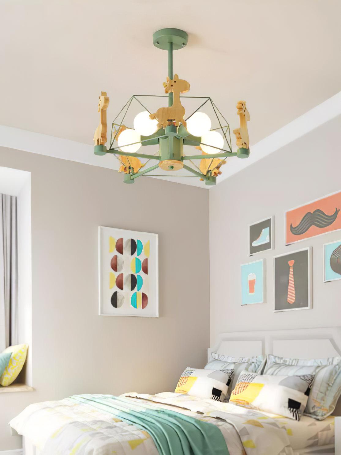 Elegant Wooden Deer Chandelier - Adjustable Height, Eco-Friendly Desig