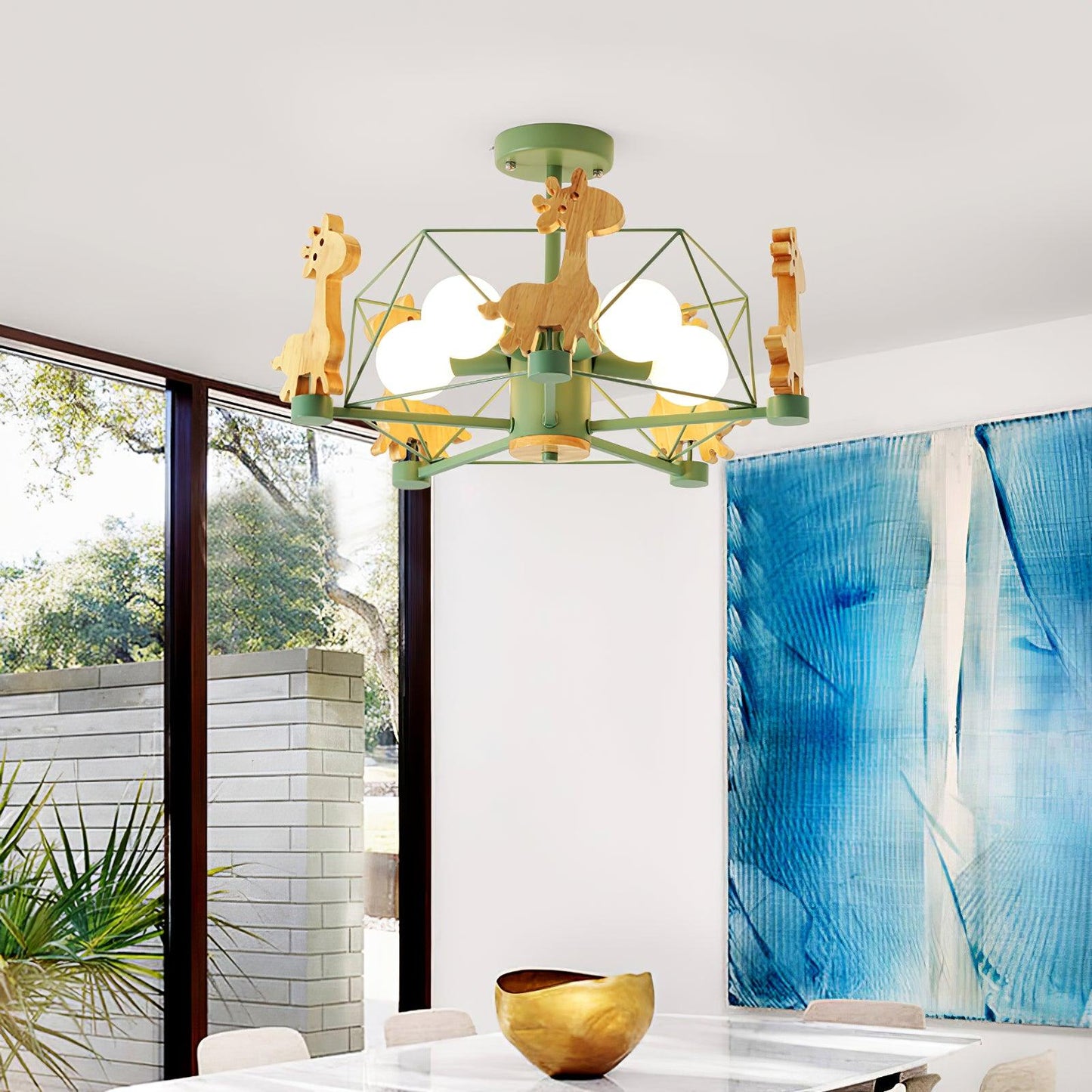 Elegant Wooden Deer Chandelier - Adjustable Height, Eco-Friendly Desig