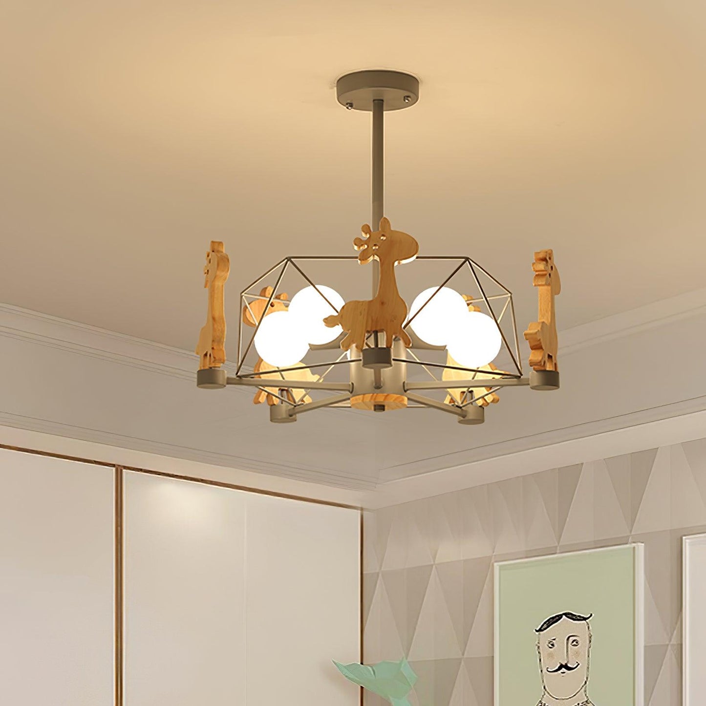 Elegant Wooden Deer Chandelier - Adjustable Height, Eco-Friendly Desig
