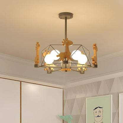 Elegant Wooden Deer Chandelier - Adjustable Height, Eco-Friendly Desig