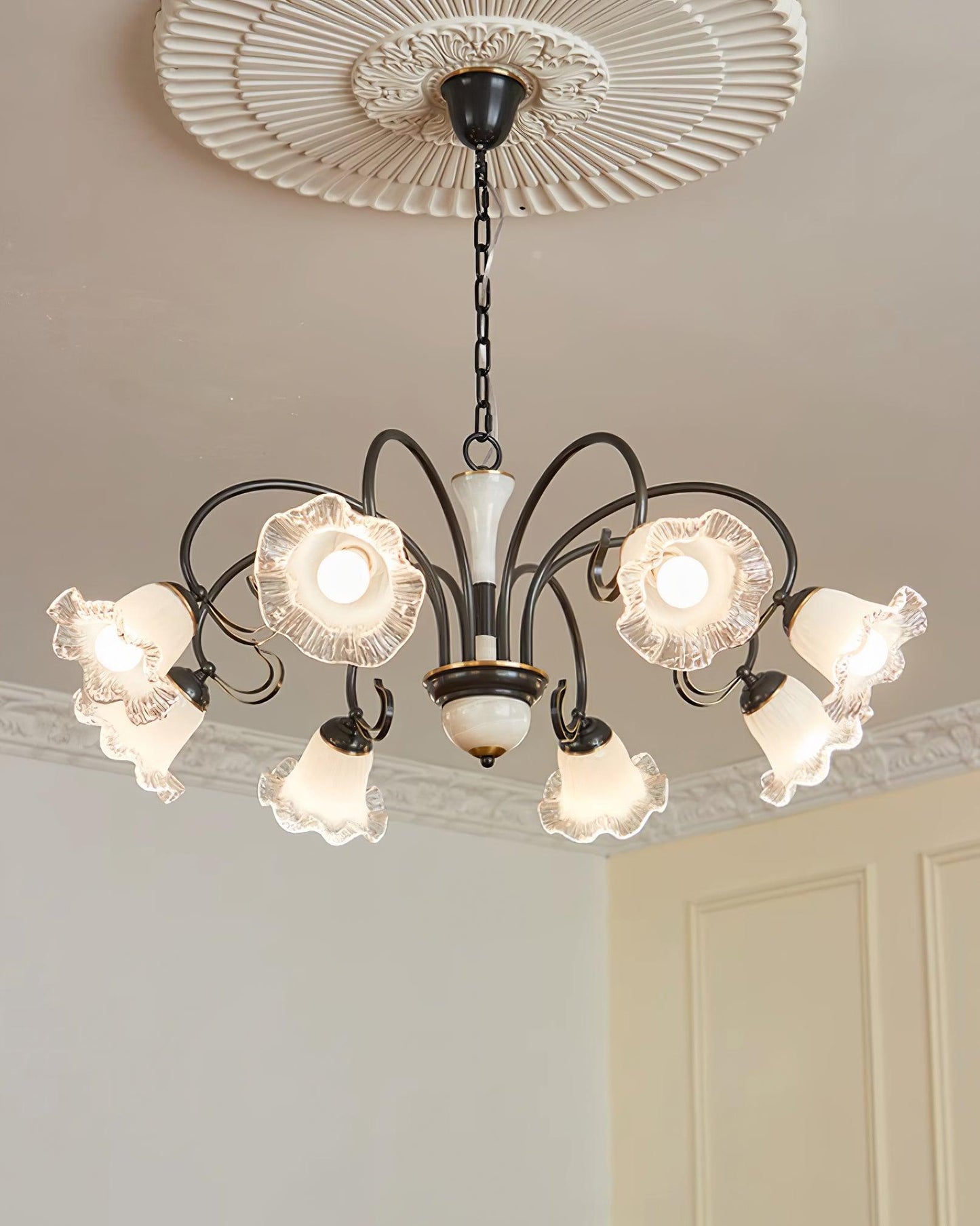 Elegant Black Chandelier - Modern Design with Adjustable Height & LED