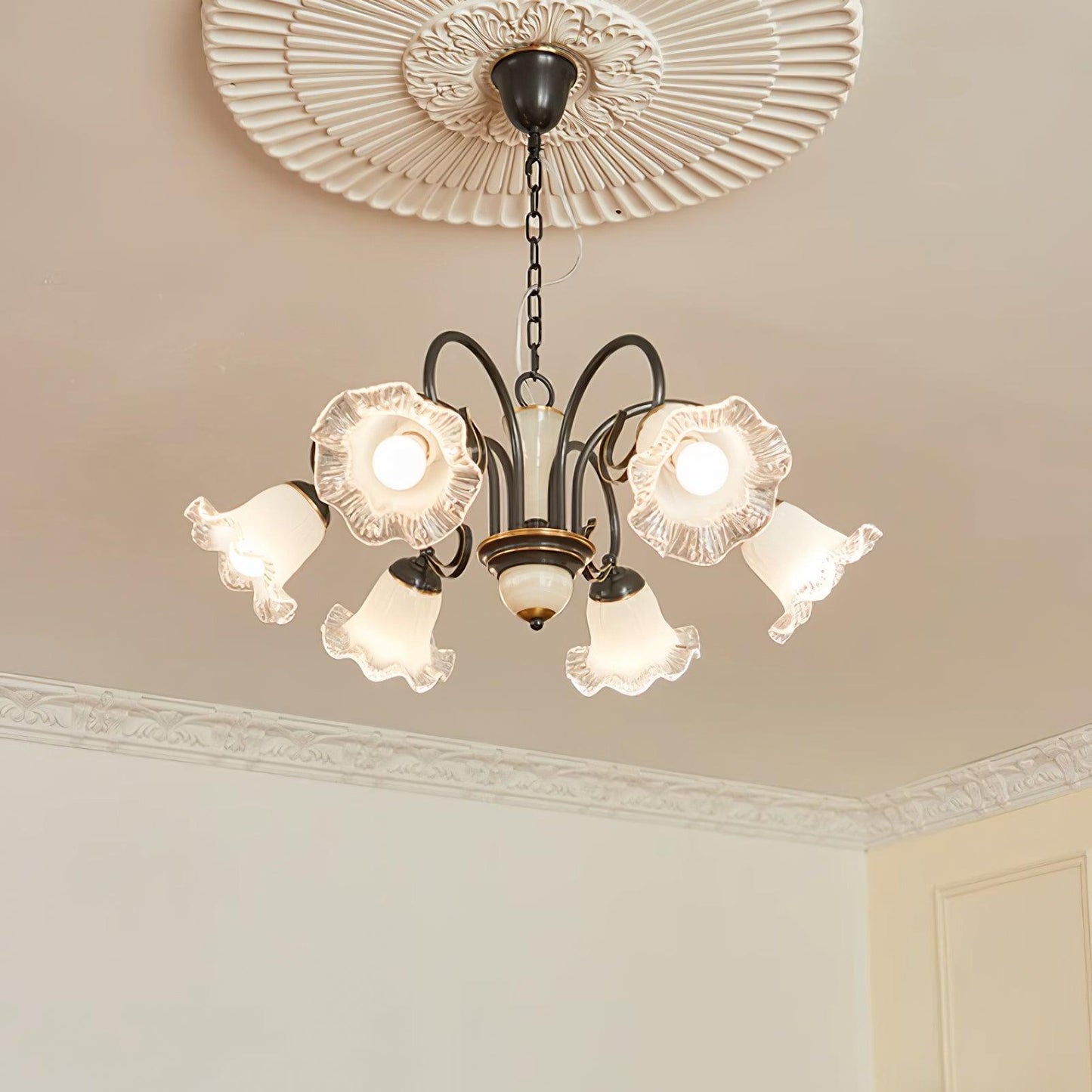Elegant Black Chandelier - Modern Design with Adjustable Height & LED