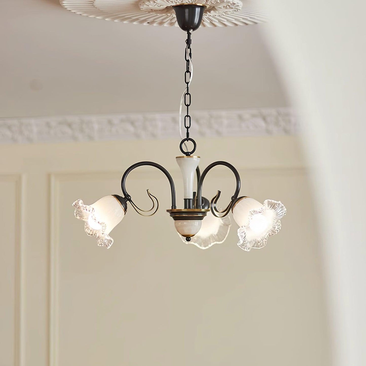 Elegant Black Chandelier - Modern Design with Adjustable Height & LED