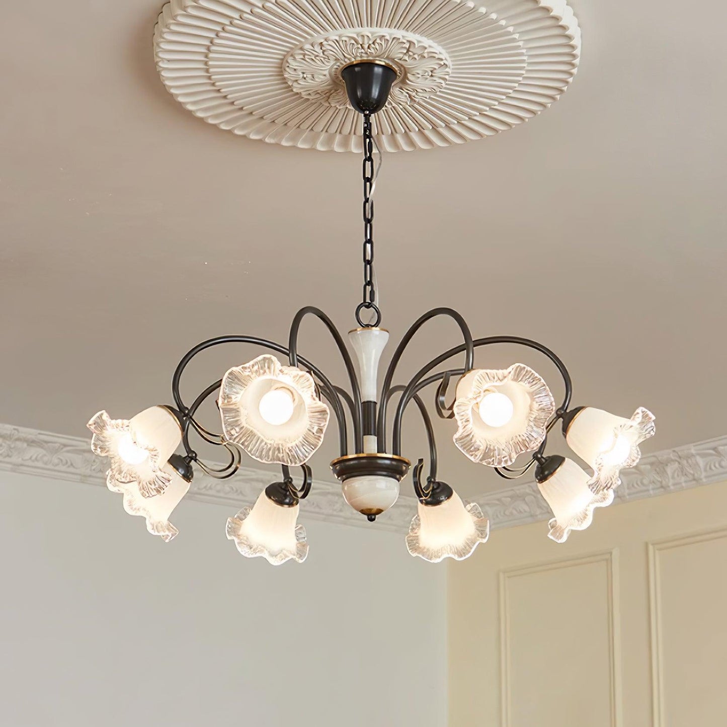 Elegant Black Chandelier - Modern Design with Adjustable Height & LED
