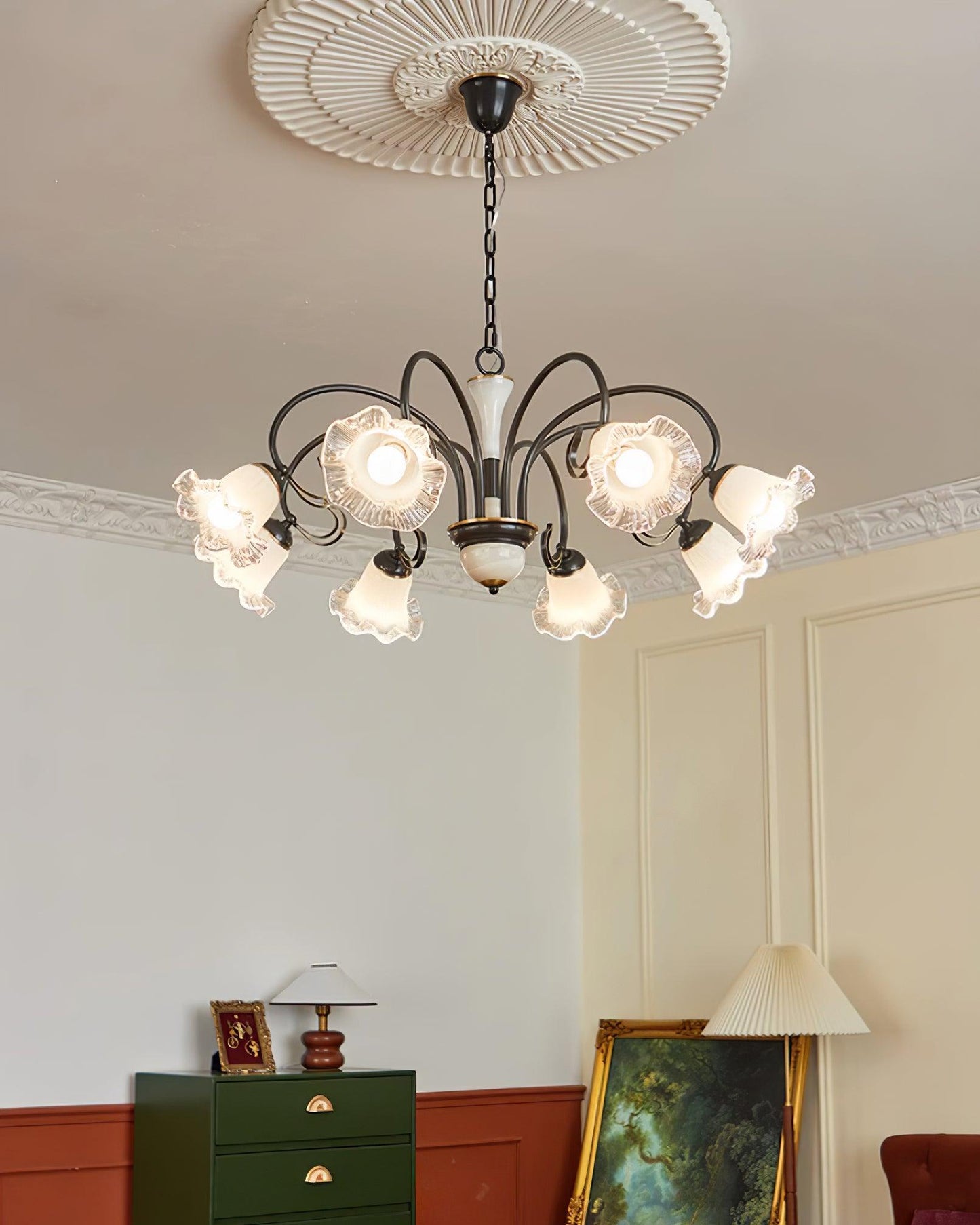 Elegant Black Chandelier - Modern Design with Adjustable Height & LED