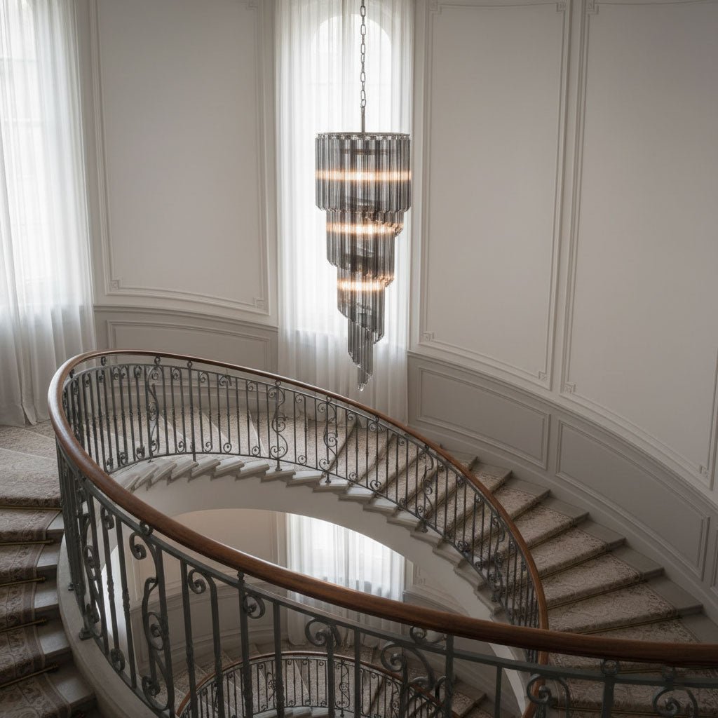 Lucente Noir Spiral Chandelier - Elegant Design with Adjustable Height