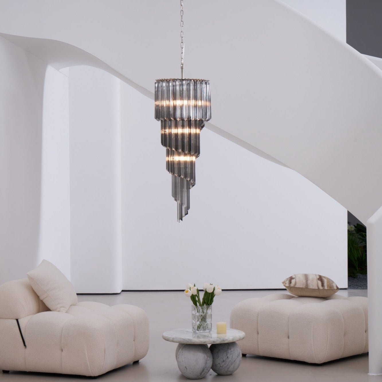 Lucente Noir Spiral Chandelier - Elegant Design with Adjustable Height