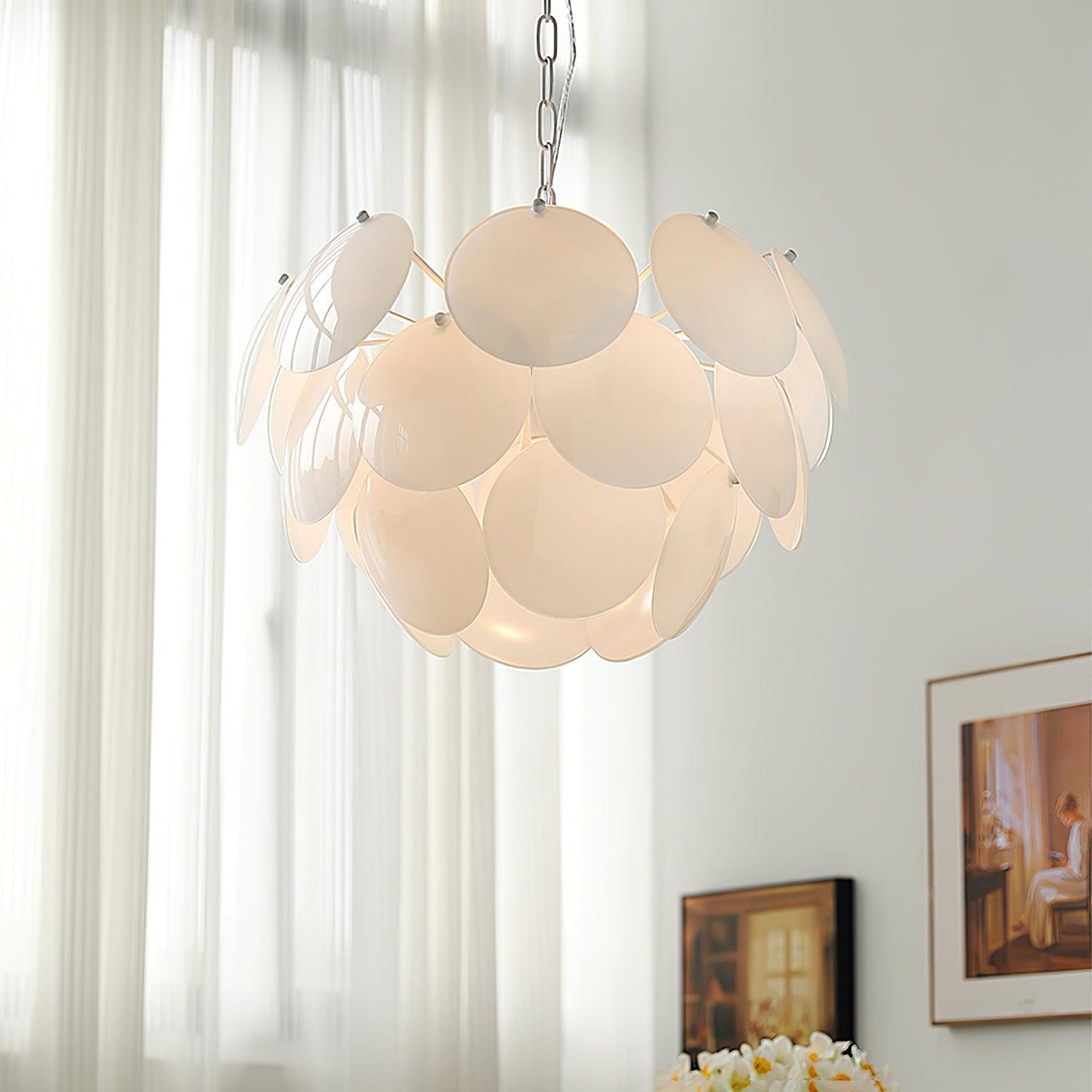 Luminous Petal Glass Chandelier - Elegant Design with Adjustable Heigh
