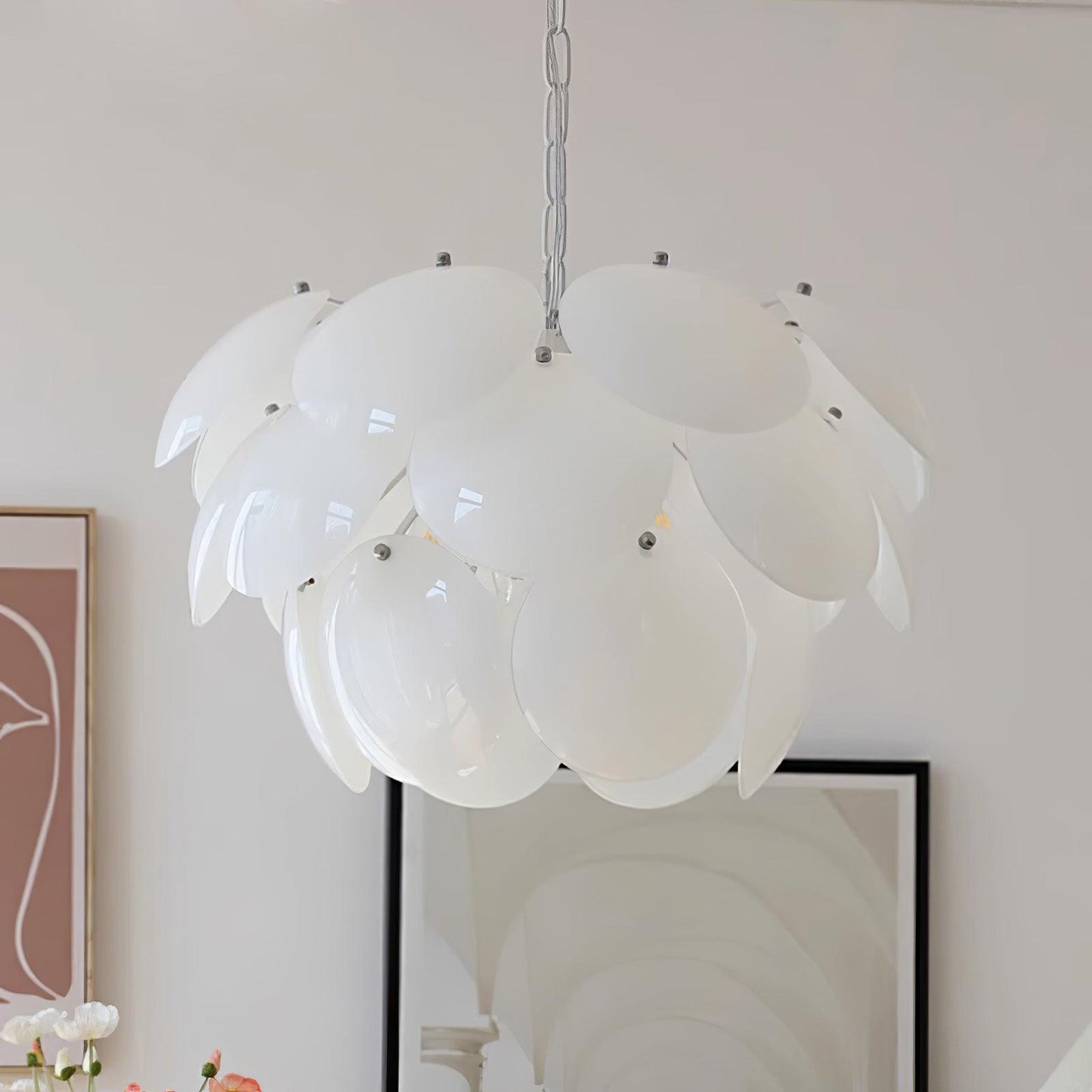 Luminous Petal Glass Chandelier - Elegant Design with Adjustable Heigh