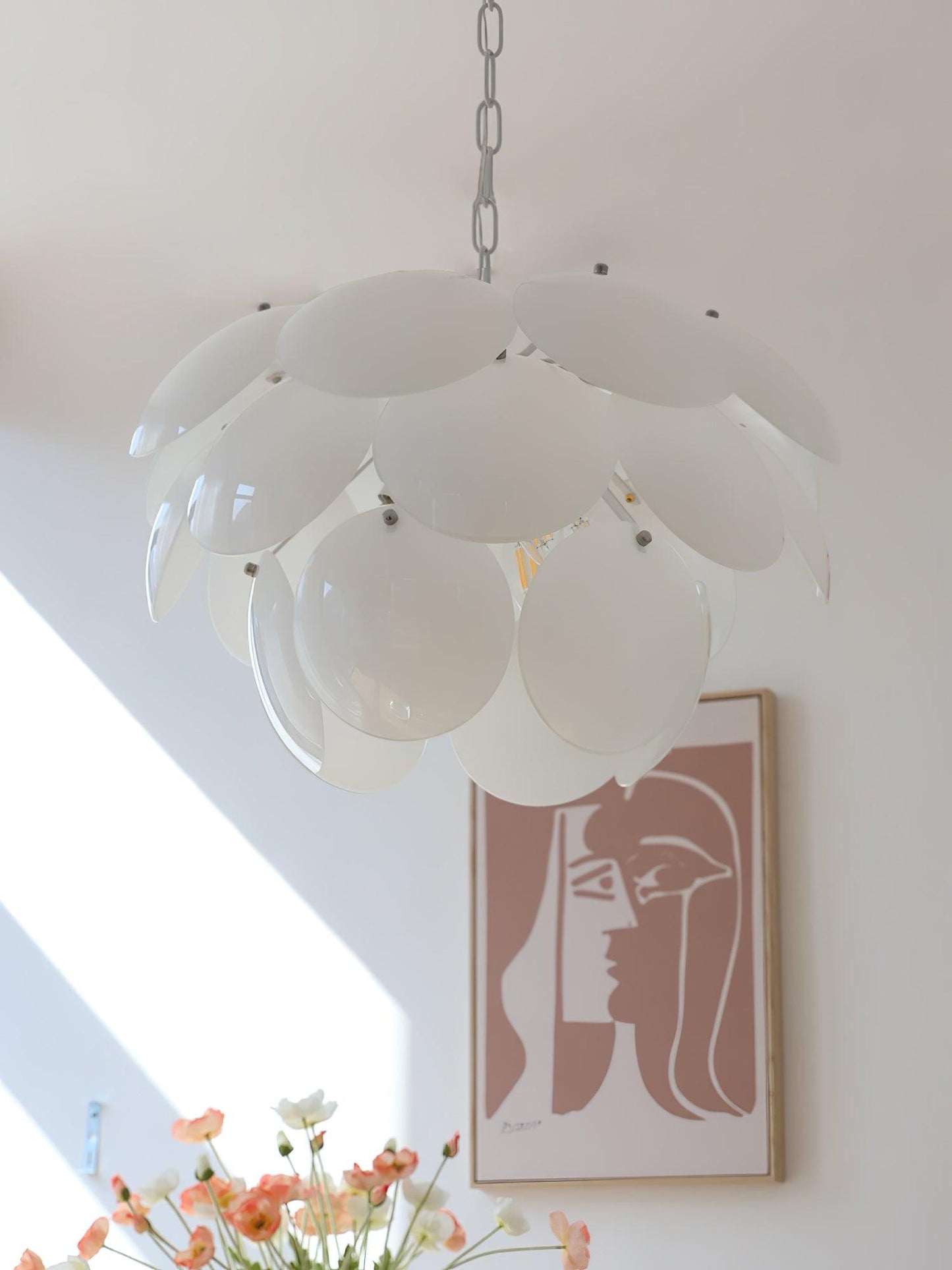 Luminous Petal Glass Chandelier - Elegant Design with Adjustable Heigh
