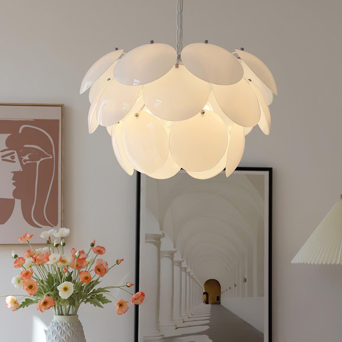 Luminous Petal Glass Chandelier - Elegant Design with Adjustable Heigh