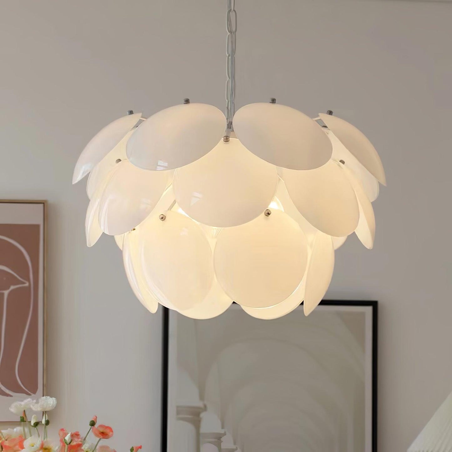 Luminous Petal Glass Chandelier - Elegant Design with Adjustable Heigh
