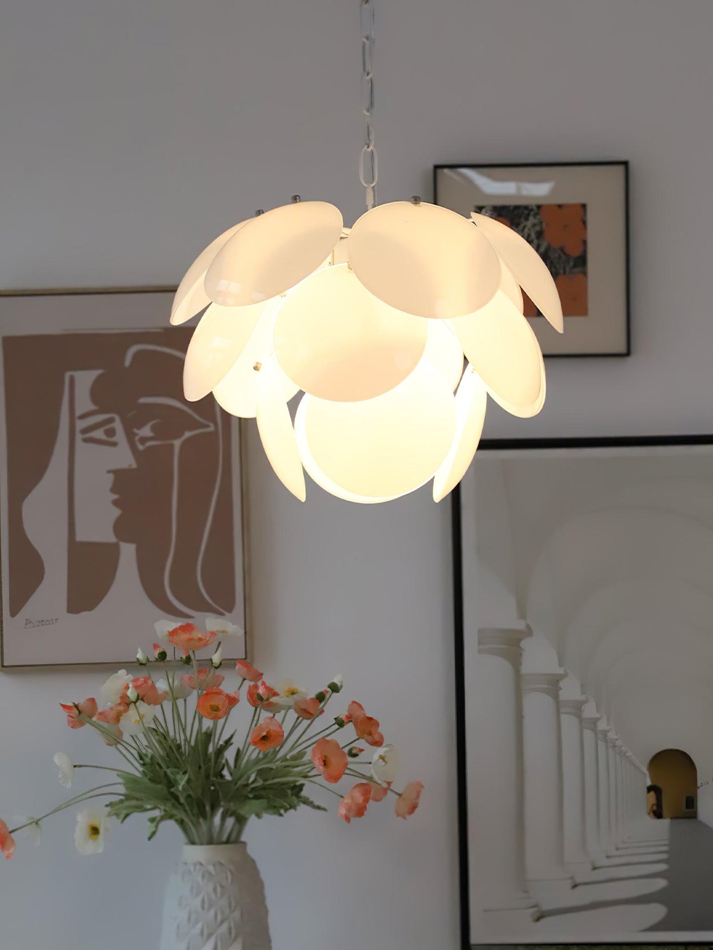 Luminous Petal Glass Chandelier - Elegant Design with Adjustable Heigh