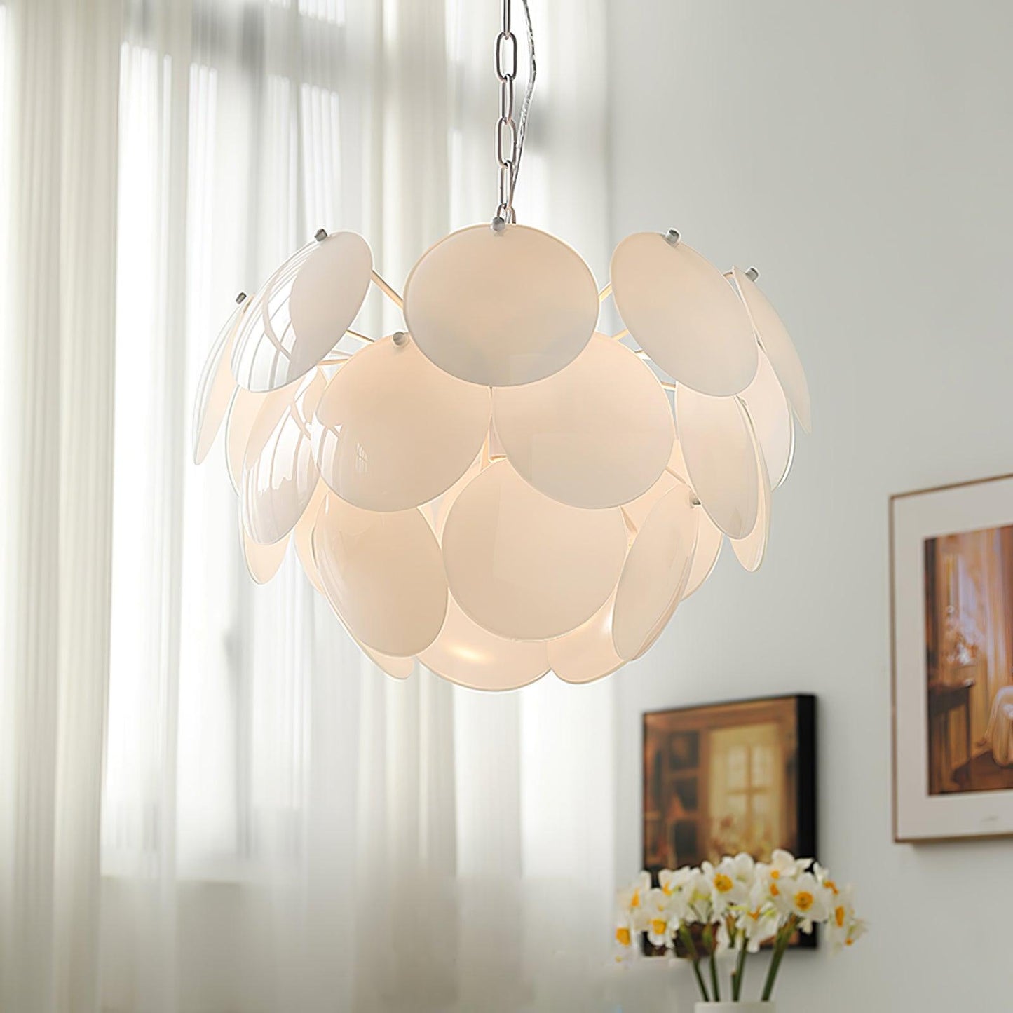 Luminous Petal Glass Chandelier - Elegant Design with Adjustable Heigh