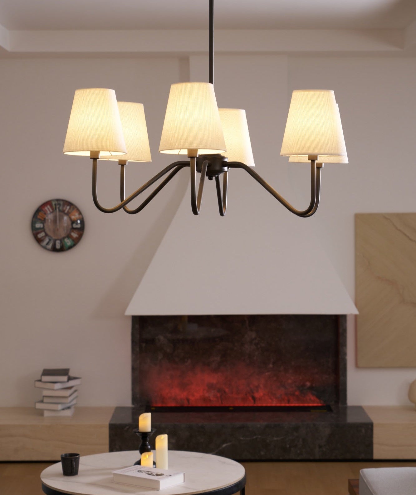 Lumos Black Chandelier - Elegant Design with Adjustable Height & LED L